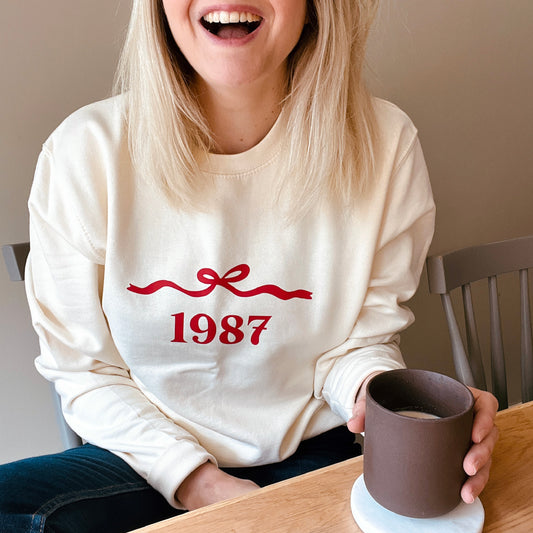 Personalised Christmas Bow and Year Sweatshirt, Jumper.